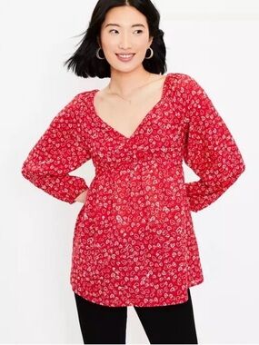 LOFT Red Heart-Print long sleeve V-Neck Tunic